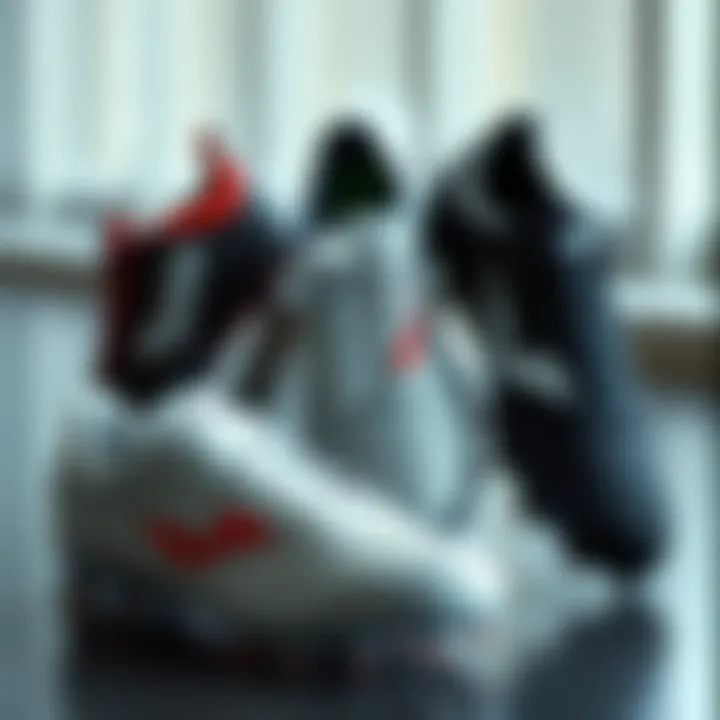 Different styles of Joma cleats displayed together to highlight variety