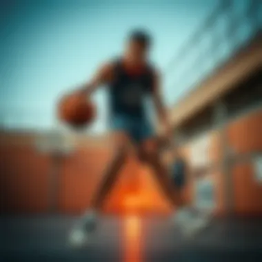 A basketball player demonstrating dynamic movement in stylish shorts.