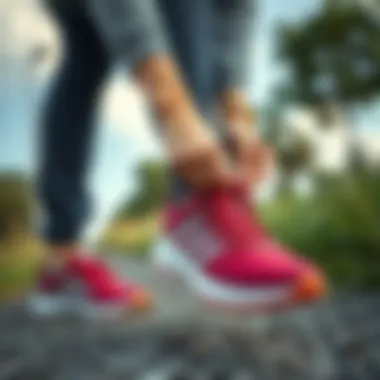 Woman tying her waterproof sports shoes while outdoors
