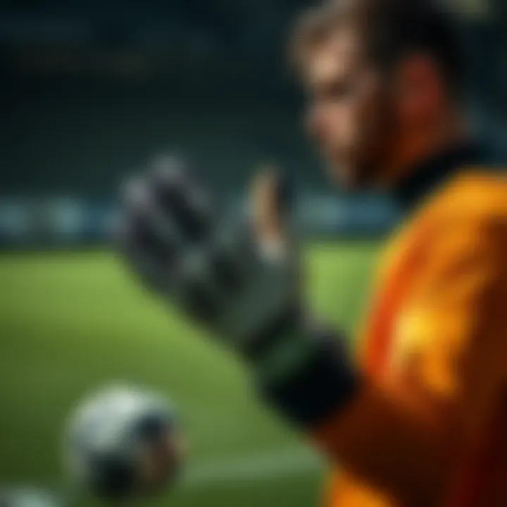 Goalkeeper in Action with Gloves Goalkeeper in action demonstrating glove performance