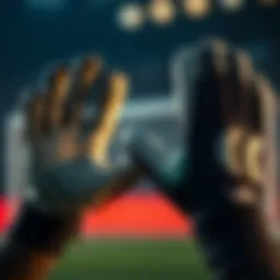 Close-up of goalkeeper gloves showcasing grip technology