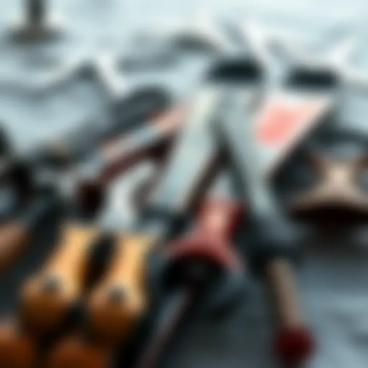 Ski maintenance tools arranged neatly