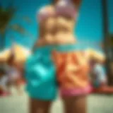 Colorful swim shorts for girls on a sunny day
