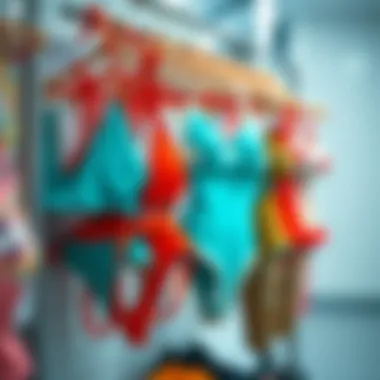 Current trends in girl's swimwear displayed on a stylish rack.