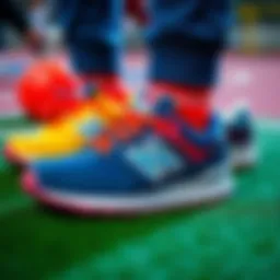 Selection of colorful New Balance children's sports shoes