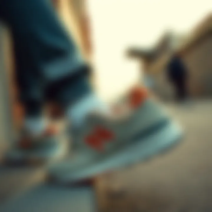 Fashion-forward styling of New Balance shoes in urban setting