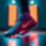 Dynamic display of Nike blue socked football boots showcasing innovation