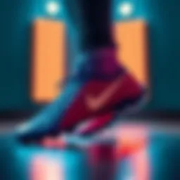 Dynamic display of Nike blue socked football boots showcasing innovation