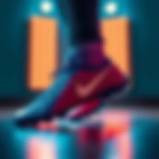 Dynamic display of Nike blue socked football boots showcasing innovation