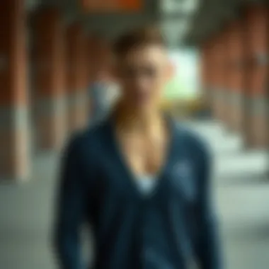 Athletic individual wearing Nike cardigan during workout