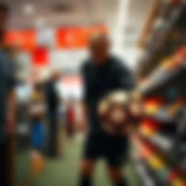 A player selecting a Nike football in a store