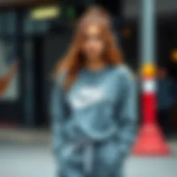 Stylish grey sweatpants on a model