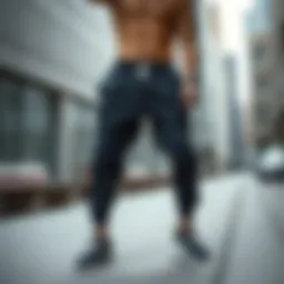 Dynamic pose showcasing the versatility of Nike parachute pants in urban settings.