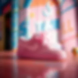 Stylish Pink Nike Court shoes on a vibrant background