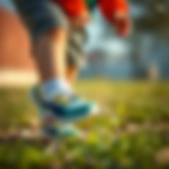 Baby wearing Puma sports shoes while playing outdoors