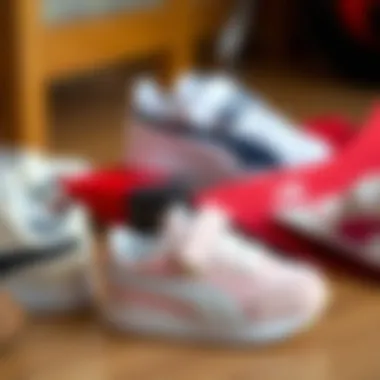 Puma baby sports shoes arranged neatly for selection