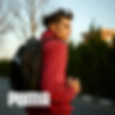 Puma Backpack Daily Life Trendy individual showcasing the Puma backpack in daily life
