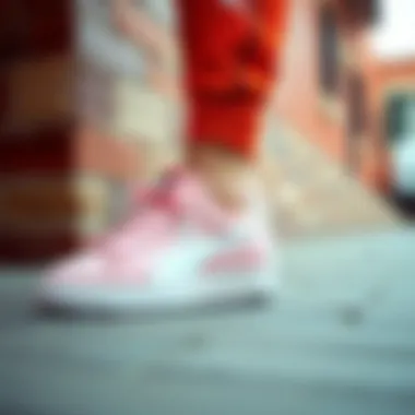 Stylish outfit paired with pink Puma sneakers