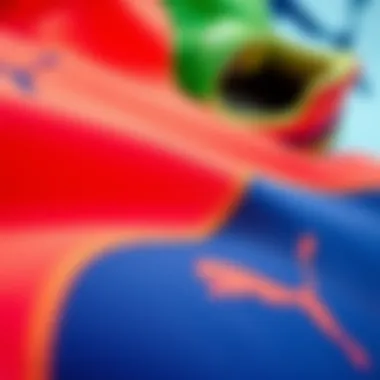 Close-up of Puma's innovative fabric technology in colorful sports apparel