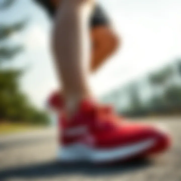 Athlete wearing Reebok red shoes during outdoor activity