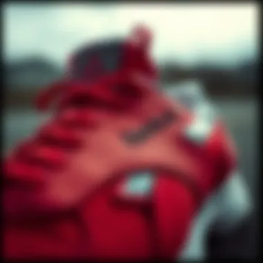 Close-up of Reebok red shoe detailing and craftsmanship