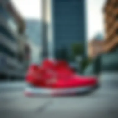 Reebok red sneakers placed in an urban environment