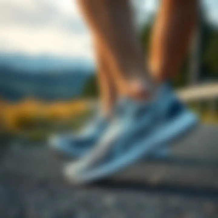 Trendy running shoes on a scenic running path