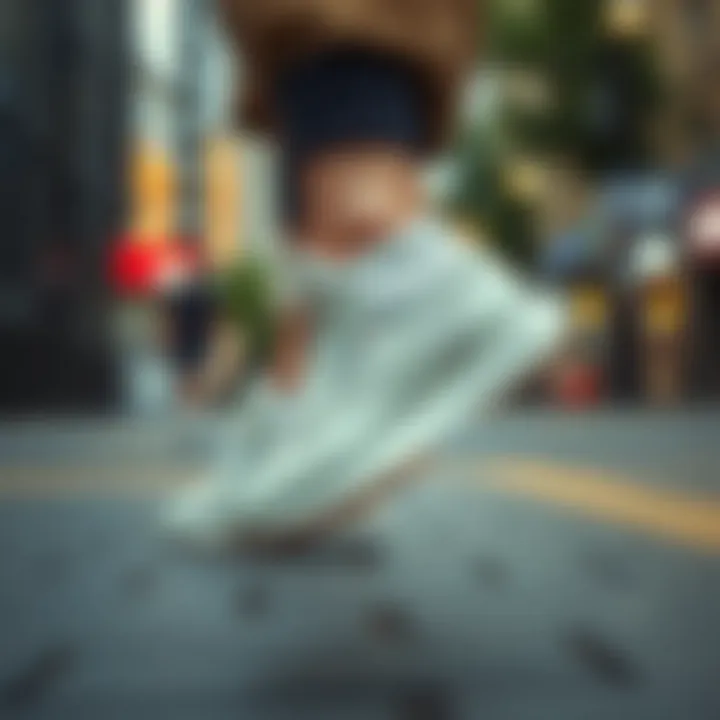 Reebok shoes paired with casual outfit in urban setting