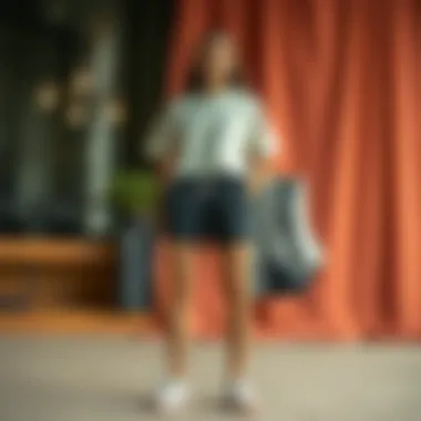 Fashion-forward short ensemble displayed on a stylish backdrop