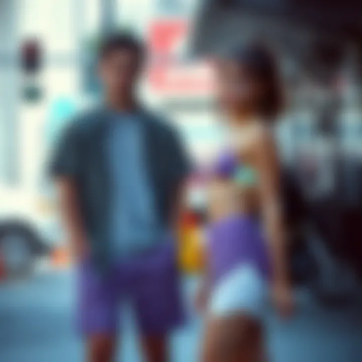 Trendy short set showcased in a vibrant urban setting