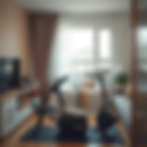 Compact workout equipment in a small living space