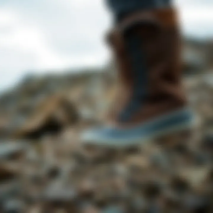 Stylish Sorel boots on a rugged terrain