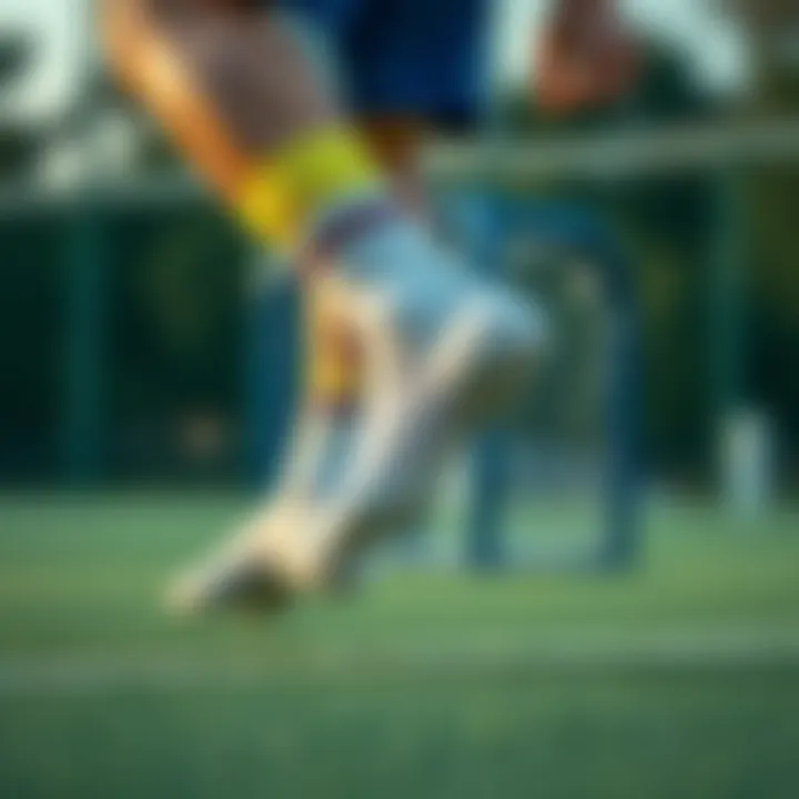 An athlete wearing stylish sports socks while in motion.