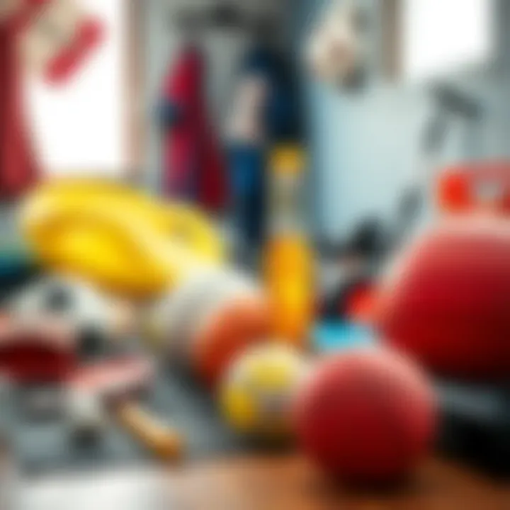 Various sports equipment arranged in an active lifestyle setting