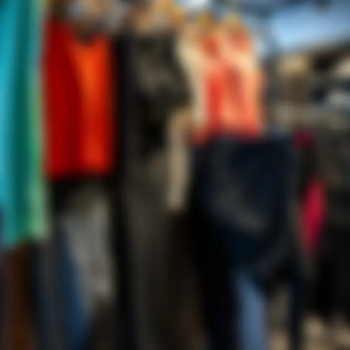 Variety of athletic leggings displayed on a rack