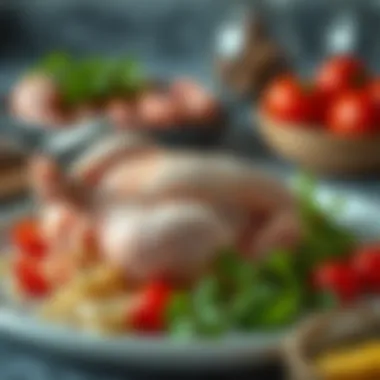 Fresh raw chicken placed on a healthy eating plan layout