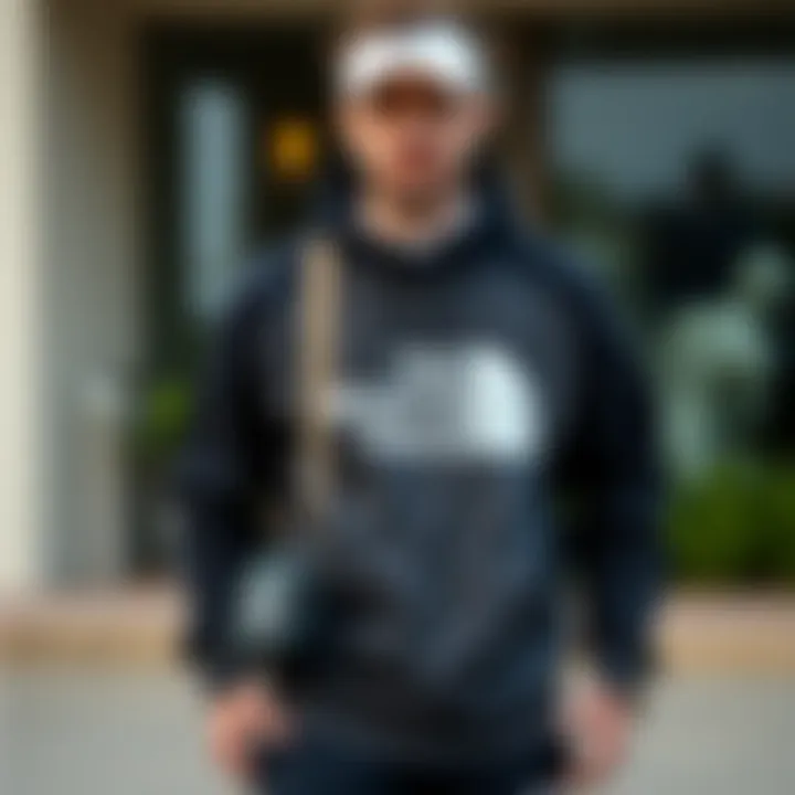 Casual outfit featuring North Face sweatshirt with accessories