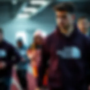 Group of athletes wearing North Face sweatshirts during a workout