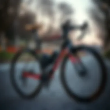 A bike set up for a triathlon competition highlighting its features.