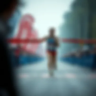 An athlete crossing the finish line, showcasing triumph and endurance.