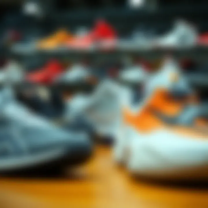 Different basketball shoe brands displayed