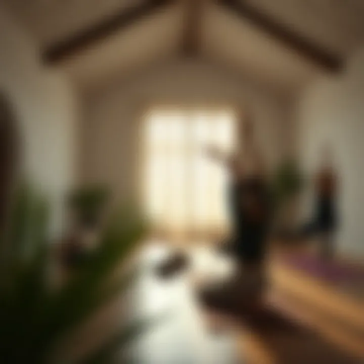 The serene environment of a yoga class