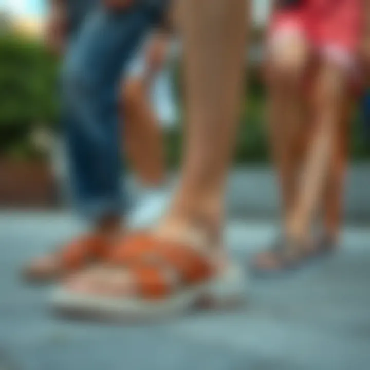 Young individuals showcasing different sandal styles