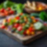 A vibrant display of rich salad ingredients on a wooden board.