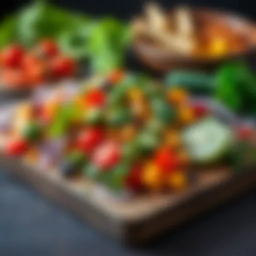 A vibrant display of rich salad ingredients on a wooden board.